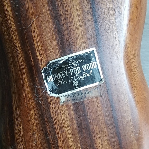 Vintage Leilani Monkey-Pod Wood Tray leaf divided - Picture 3 of 8